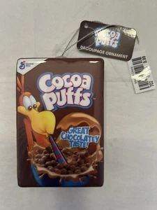 COCOA PUFFS CEREAL ORNAMENT Decoupage Christmas Party NEW w/Tags - Picture 1 of 3