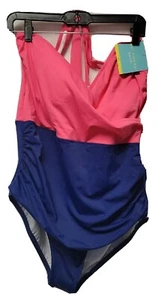 NUEVO CON ETIQUETAS Mujer Talla 20 TRAJE DE BAÑO Una Pieza Rosa Azul Bloque de Color Correa Ajustable $64 - Imagen 1 de 4