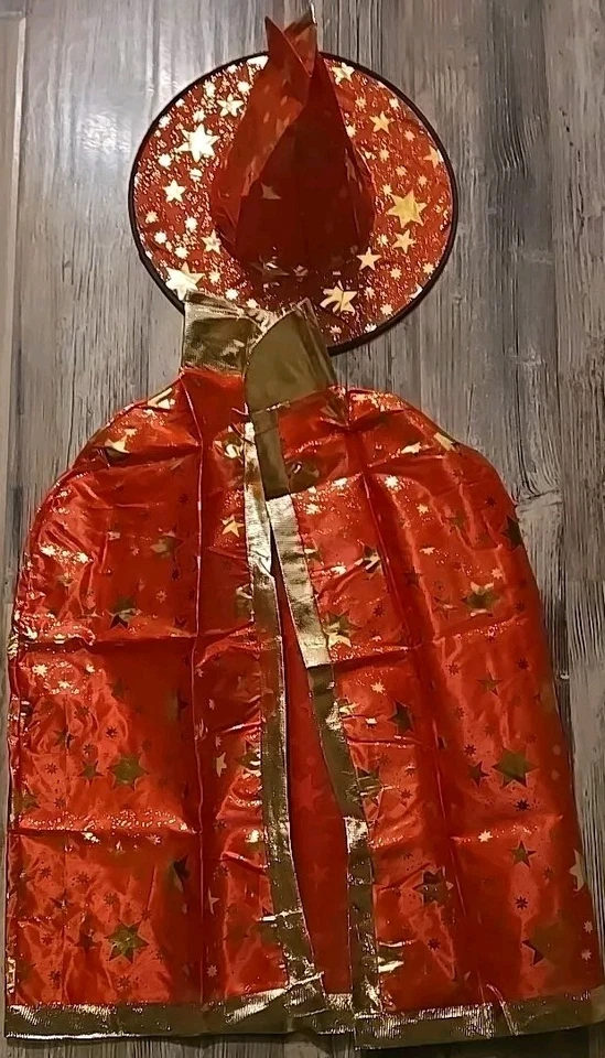 Children Witch Costume, Cape & Hat, Small For Girls, Red & Gold  - Image 1 of 1