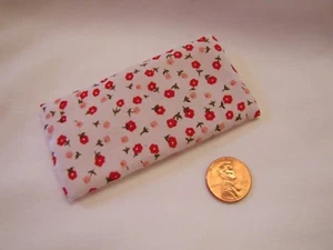 Dollhouse Miniature Pink & Red Floral Bed Mattress Measures 1.75" By 3.5" - Picture 1 of 2