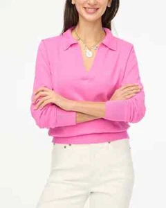 NEU J Crew Damen leichter Baumwollkragen Polo Pullover hellrosa S M Neu mit Etikett - Bild 1 von 5