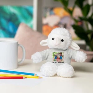 8" White Lamb Plush Personalized Tee Stuffed Animal Custom Text & Photo - Picture 1 of 28