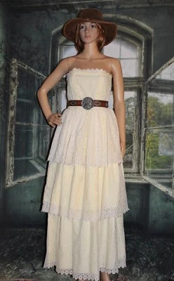 Vestido de graduación vintage de los años 50 sin tirantes blanco algodón ojales volantes en capas extra pequeño Foto 1 de 4