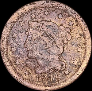 1849 1C Braided Hair Large Cent Uncertified Circulated BN - Picture 1 of 2
