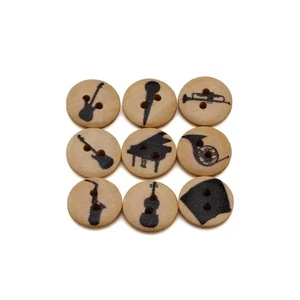 50pcs Music Instrument Print Wood Buttons, for Sewing, Scrapbooking & DIY 15mm - Picture 1 of 5