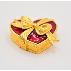 Bob Mackie Vintage Trinket Box Heart Box Red Enamel Brushed Gold Signed 80s Bin1 - Picture 1 of 12