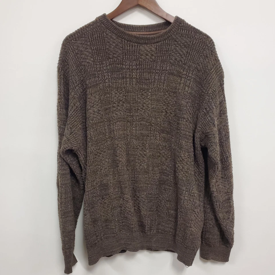 Suéter tejido con cable a cuadros Oscar De La Renta vintage talla XL marrón preppy Foto 1 de 4