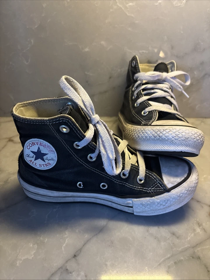 Converse All Star High Top Youth Size 1 Black And White - Image 1 of 4