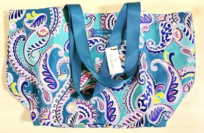 Vera Bradley Waikiki Paisley Pleated Tote Bag Turquoise Double Strap NWT - Image 1 of 4