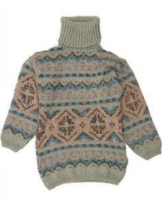 ONYX Womens Roll Neck Jumper Sweater UK 14 Large Green Fair Isle Acrylic CU77 - Picture 1 of 3