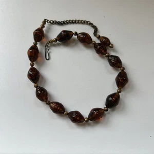 RARA collana vintage grande con perline in vetro colore marrone 16" - 1950 - Foto 1 di 4