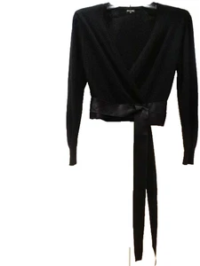 Authentic CHANEL Black Cashmere Wrap Sweater with Wrap Around Waist Tie, Size M - Picture 1 of 6