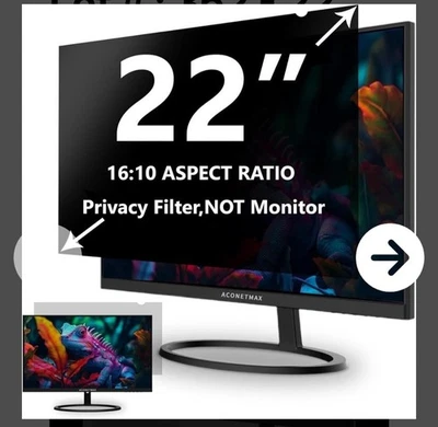 22" Privacy Screen Filter 16:10 Anti-Glare Blue Light UV Shield for Monitor - Image 1 of 4