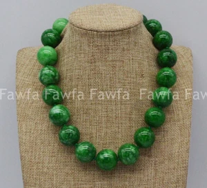 Huge 20mm Genuine Natural Green Jade Jadeite Round Beads Gemstone Necklace 18'' - Picture 1 of 4