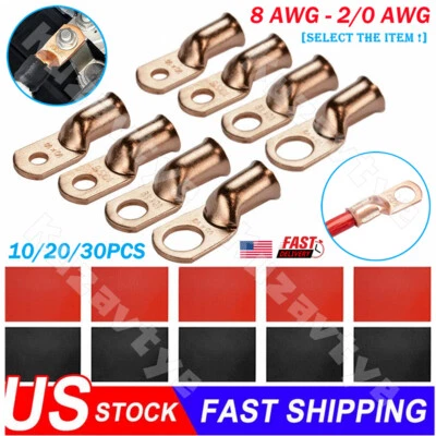 10/30Pcs Copper Wire Lugs 1/0 2 AWG Battery Cable Ends Ring Terminals Connectors - Image 1 of 4