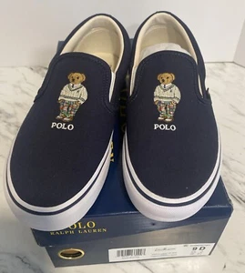 Polo Ralph Lauren Keaton-Slip Men's Size 9 Polo Bear Casual Shoes Navy White NEW - Picture 1 of 15