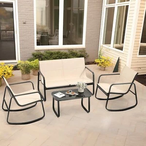 Textilene 4 PCS Patio Conversation Set Fabric Chairs+Table Backyard Furniture - Picture 1 of 6