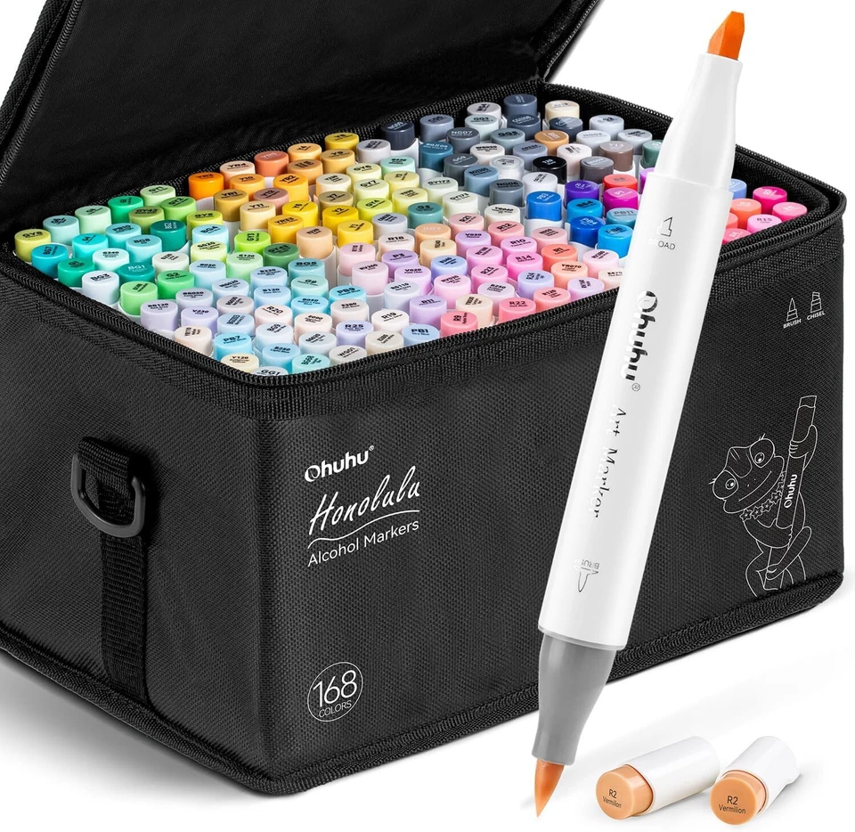 Ohuhu Alcohol Markers 168-color Double Tipped Brush & Chisel- Refillable Markers - Image 1 of 4