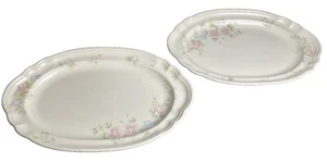 2 Pfaltzgraff Tea Rose Oval Serving Platters 13x9 Floral Ivory Ceramic - Picture 1 of 11