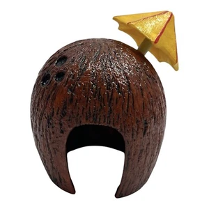 Coconut  With Umbrella House Fish Tank Aquarium Decoration  4” Tall - Picture 1 of 4