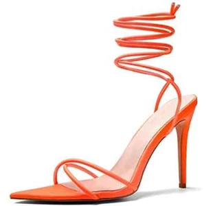 Women's Sandals UK 5.5 Orange Strappy Lace Up Stiletto Heel Pointed Toe EU 38.5 - Picture 1 of 5