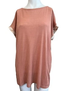 Ladies Medium Short Sleeve Long Blouse Tunic Dusty Rose Creme Ribbed Top NWT - Picture 1 of 4