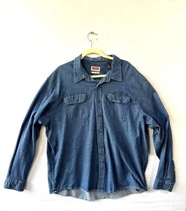 Camisa Wrangler Para Hombres 3XL Azul Denim Algodón Elastizada Manga Larga Clásica Abotonada - Imagen 1 de 8