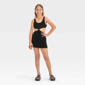 Girls' Solid Terry Cover up Dress - Art Class™ Black Medium (8) - Picture 1 of 1