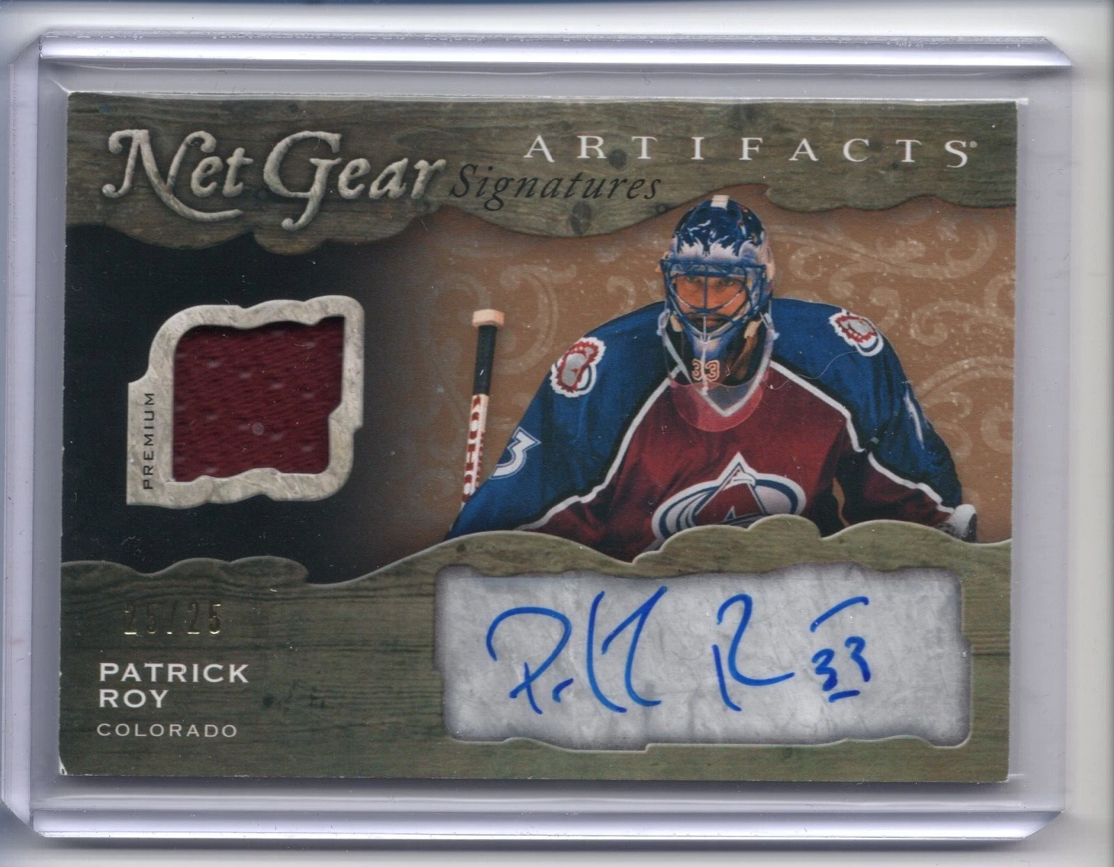 2021-22 Upper Deck artifacts Patrick Roy Net Gear Signatures  25/25