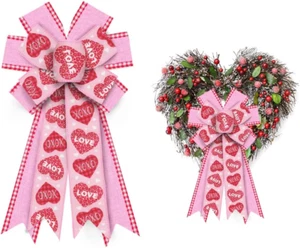 Large Valentine'S Day Bows for Wreath, Valentines Wreath Bows Pink Burlap Bows L - Picture 1 of 12