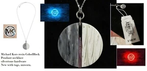 Michael Kors women's Color Block Resin pendant necklace Silvertone Hardware, NWT - Picture 1 of 6