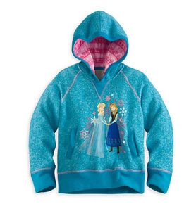 Authentic DISNEY STORE Frozen Anna & Elsa Pullover Hoodie Top BLUE Long Sleeve - Picture 1 of 1