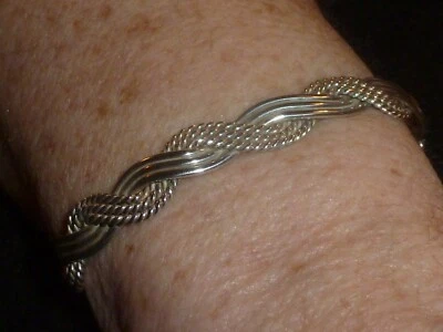 实心纯银 "CLYDE DUNEIER" WOVEN ROPE CUFF BRACELET- 7" AROUND-17.65G — 第 1/4 张图片