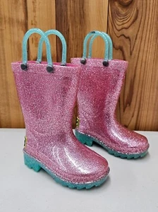 Western Chief Shimmer Glitter Lighthed Pink Toddler's Rain Boots Size 5T - Picture 1 of 8