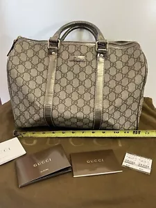 Gucci Joy Silver Grey Canvas Boston Bag Medium - Picture 1 of 18
