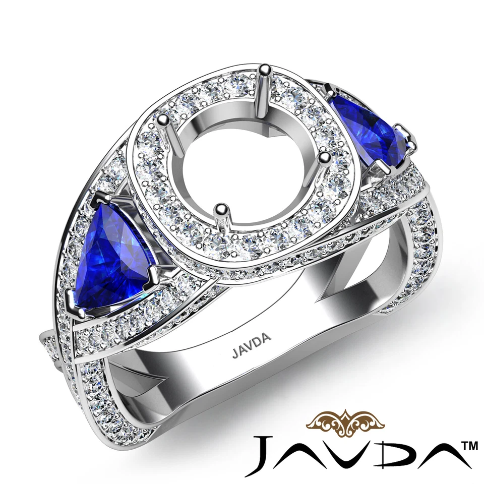 3 Stone Diamond Engagement Trillion Round Semi Mount Ring 14k White Gold 1.84Ct - Image 1 of 4