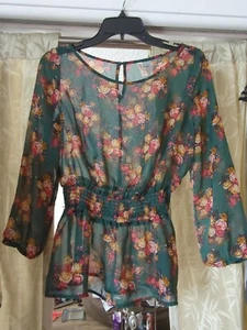 Exhilaration Gree Floral Sheer Top Blouse Size s/P - Picture 1 of 3