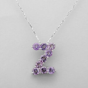 Initial Z letter necklace With 2.25ctw Genuine Amethyst in 925 Sterling Silver