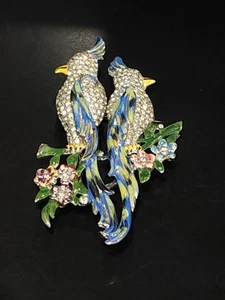 Vintage CORO Rhinestone & Enamel Duette Bird of Paradise Cockatiel Pin Brooch - Picture 1 of 12