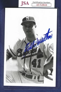Eddie Mathews Milwaukee Braves Baseball Autographed Brace 4x6 B&W Photo JSA #1 - Picture 1 of 1