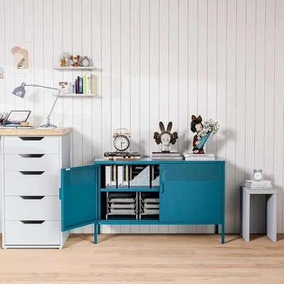 Cofar 40" W Metal Storage Cabinet with 2 Mesh Doors,Adjustable Shelves,for Home - Image 1 of 4