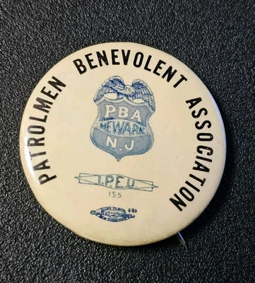Vintage Patrolmen Benevolent Association PBA Newark NJ Pinback Button  - Image 1 of 4