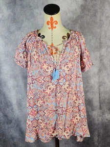 NWT Rose + Olive Womens 3X Paisley Print Top Tunic Peasant Short Sleeve Rayon - Picture 1 of 11