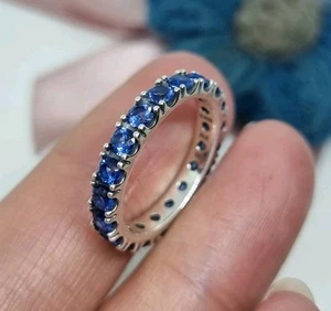 NEW Genuine Pandora Silver Blue Sparkling Row Eternity Ring Size 54 π S925 ALE - Picture 1 of 8