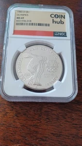 1983 D $1 Olympics Rarely Seen NGC COIN HUB LABEL MS 69 (Only One On Ebay) - Picture 1 of 6