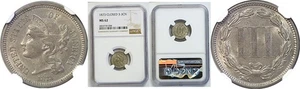 1873 3C Nickel Three Cent NGC MS-62 - Picture 1 of 3