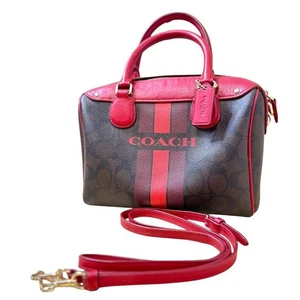Bolso Coach Rowan F38401 Signature Rayas PVC Cuero 2WAY Rojo Marrón - Imagen 1 de 12