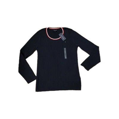 Новый Tommy Hilfiger свитер кабель трикотажа Varsity синий женщин большой классический L опрятный - Изображение 1 из 4