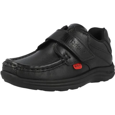 Zapatos Kickers Reasan Correa Cuero Negro Niños Escuela Mocasín Forro Deportivo Foto 1 de 4