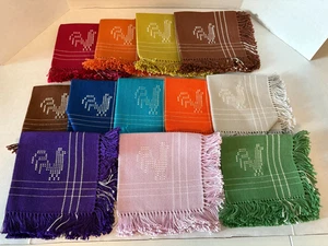 Cloth Napkins w/Embroidered Chicken Rooster (Lot of 12 diff. colors) 7"x6" - Picture 1 of 4